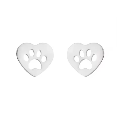 Hollywood Sensation Pawfect Charm Heart Paw Cutout Stud Earrings In Silver