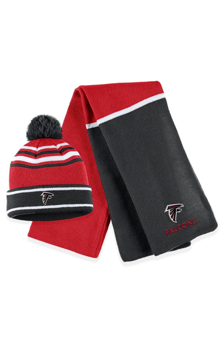WEAR by Erin Andrews Women's WEAR by Erin Andrews Red Atlanta Falcons Colorblock Cuffed Knit Hat with Pom and Scarf Set, Main, color, 