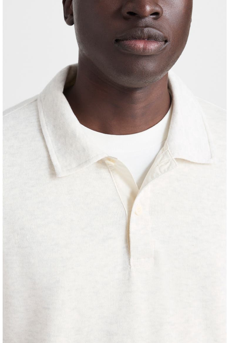 French Rib Long Sleeve Polo, Alternate, color, HEATHER VINTAGE IVORY