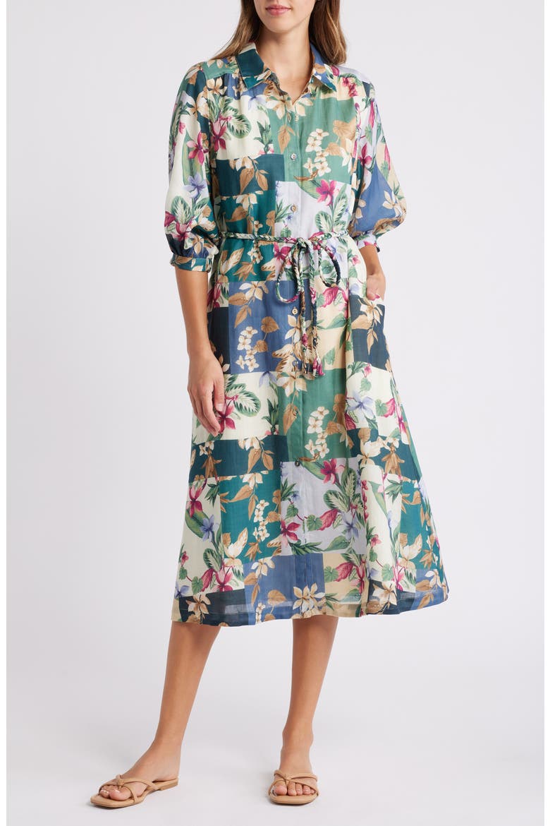 high tide midi shirt dress for woman High Tide Floral Tie Belt Midi Shirtdress (Women)