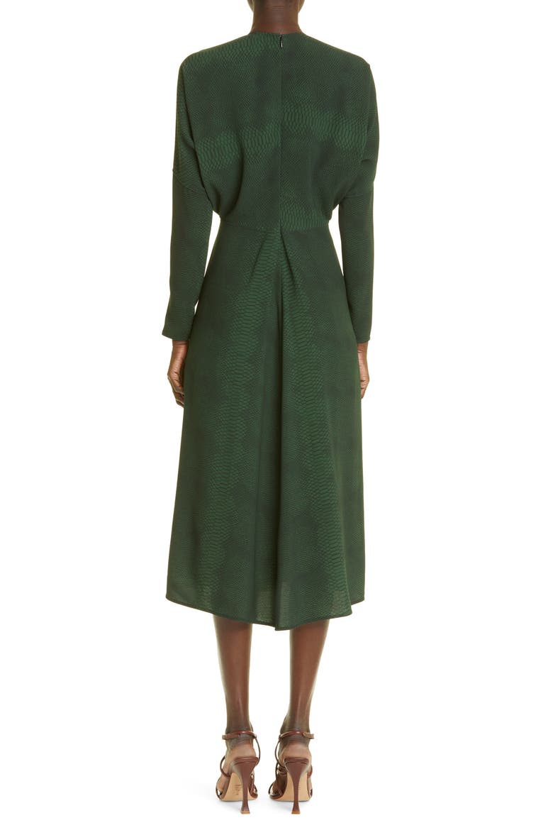 Snakeskin Print Long Sleeve Cady Midi Dress, Alternate, color, SNAKE - GREEN