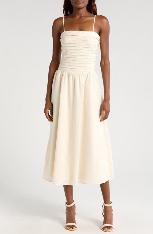 Wayf Olivia Pleated Bodice Convertible Strapless Cotton Midi Dress In Parchment