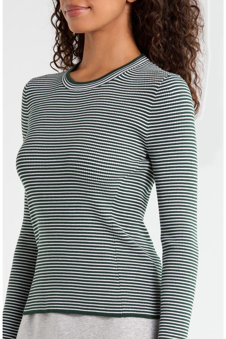 Ribbed Stripe Long Sleeve Top, Alternate, color, PINE/ SNOW
