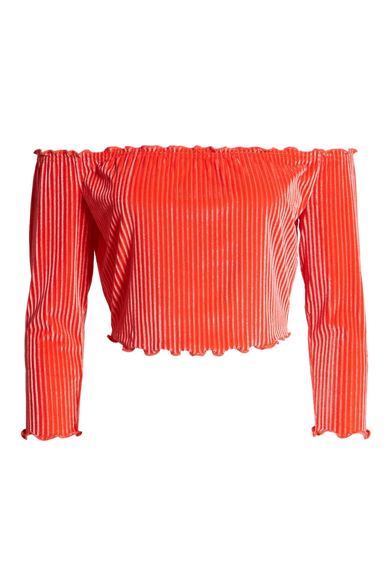 Off the Shoulder Velour Crop Top, Alternate, color, RED BLOOM