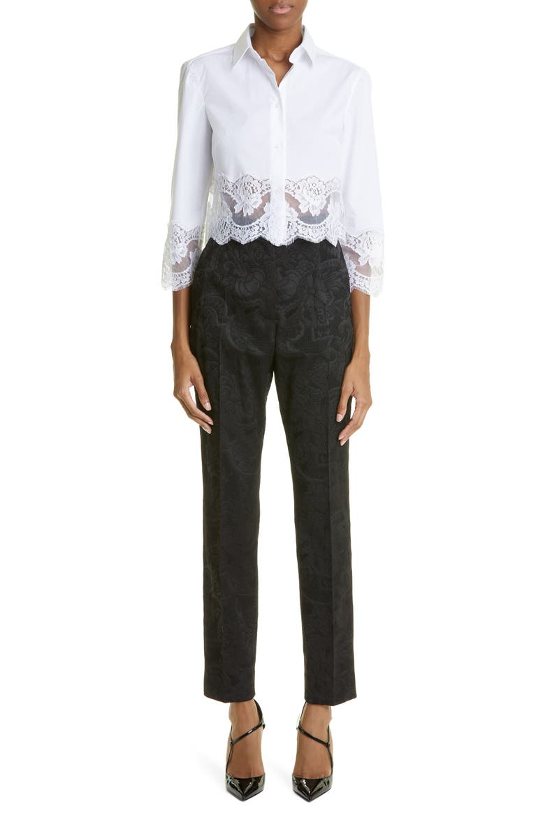 Button Up Floral Lace Crop Button-Up Shirt, Alternate, color, W0800 BIANCO OTTICO