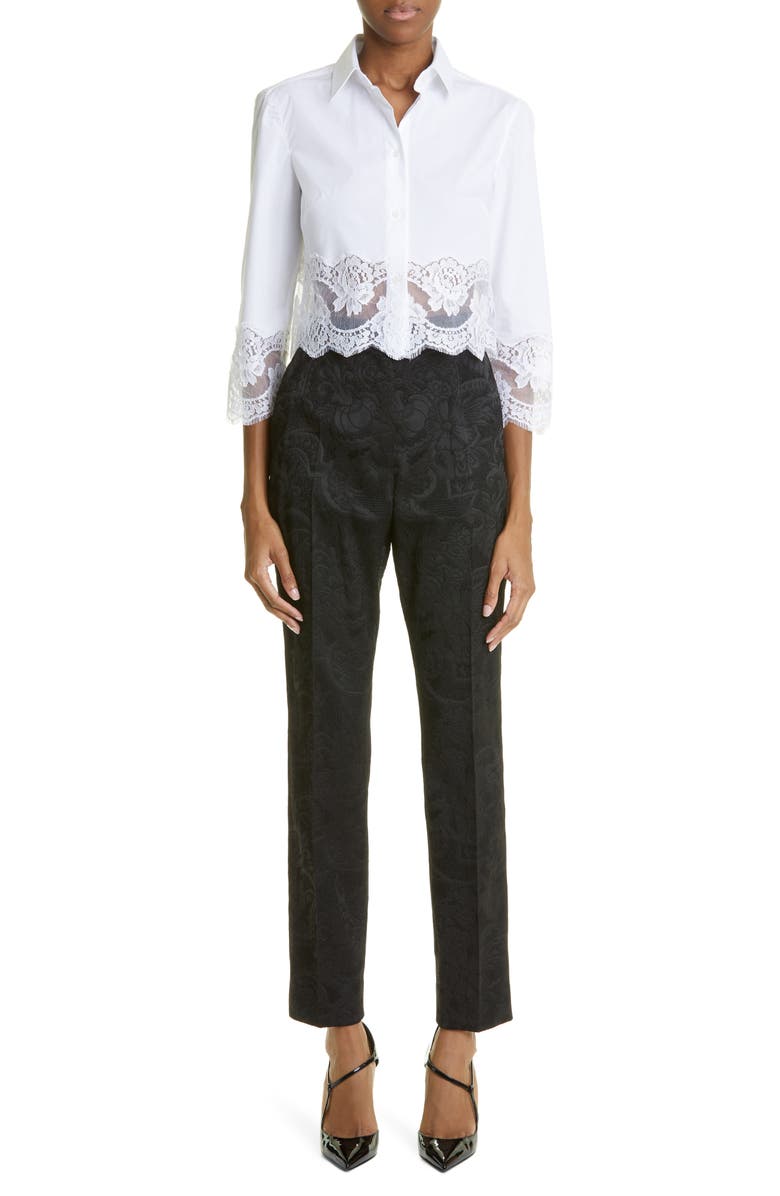 Dolce&Gabbana Button Up Floral Lace Crop Button-Up Shirt, Alternate, color, 