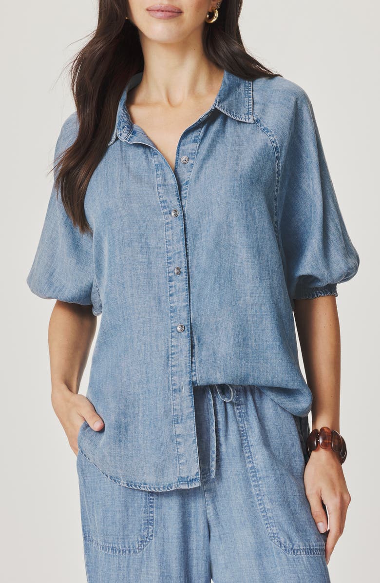 Splendid Talia Puff Sleeve Denim Shirt, Main, color, Indigo Blue