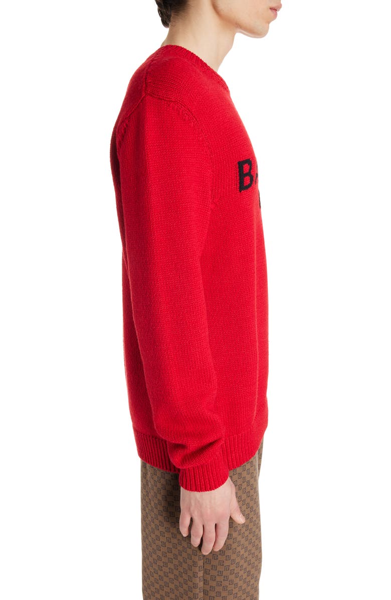 Balmain Logo Intarsia Wool Blend Sweater, Alternate, color,