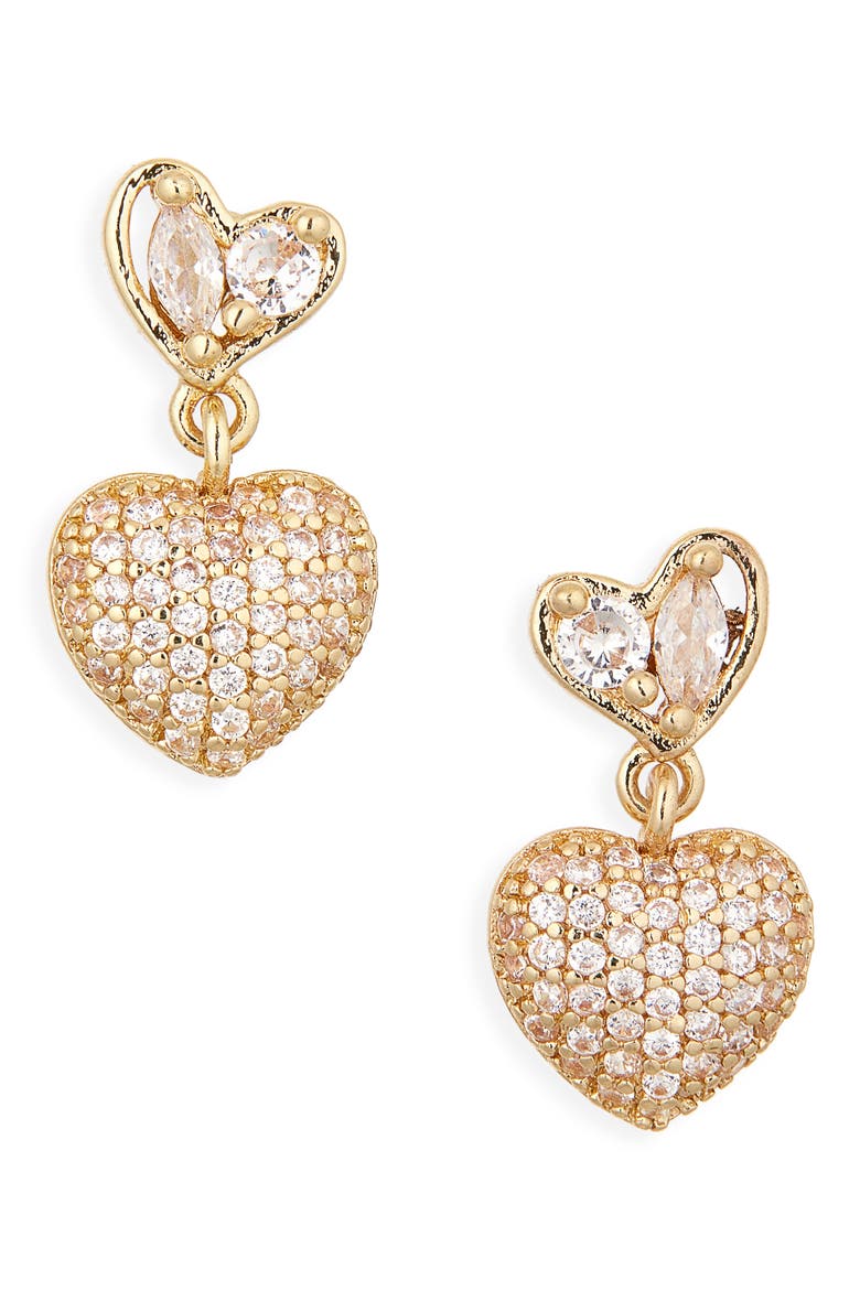 Cubic Zirconia Heart Drop Earrings, Main, color, CLEAR- GOLD