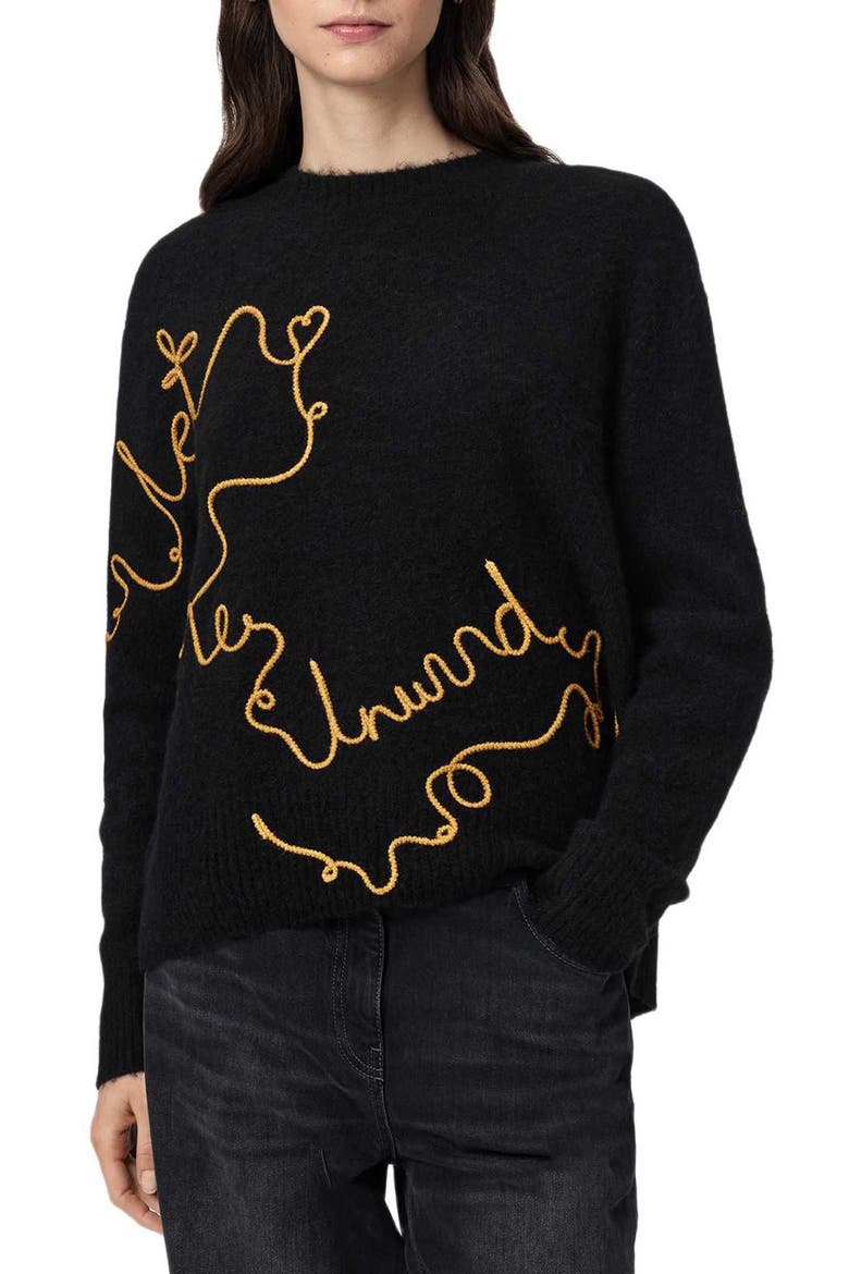 Unwind Jumper Crewneck Sweater, Main, color, BLACK