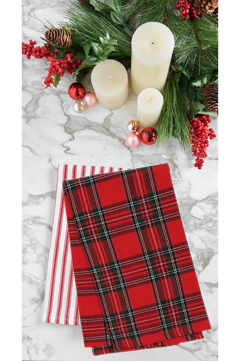 27" x 18" Arlington Plaid Lodge Cabin Everyday Holiday Christmas Woven Cotton Dish Kitchen Towel Decor Decoration, Alternate, color, Red