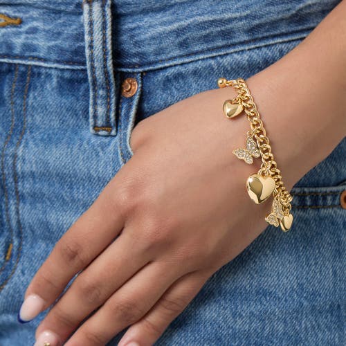 Jessica Simpson Heart & Butterfly Gold-tone Bracelet In Gold