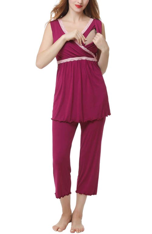Kimi & Kai Penny Maternity/nursing Pajamas Set In Deep Berry