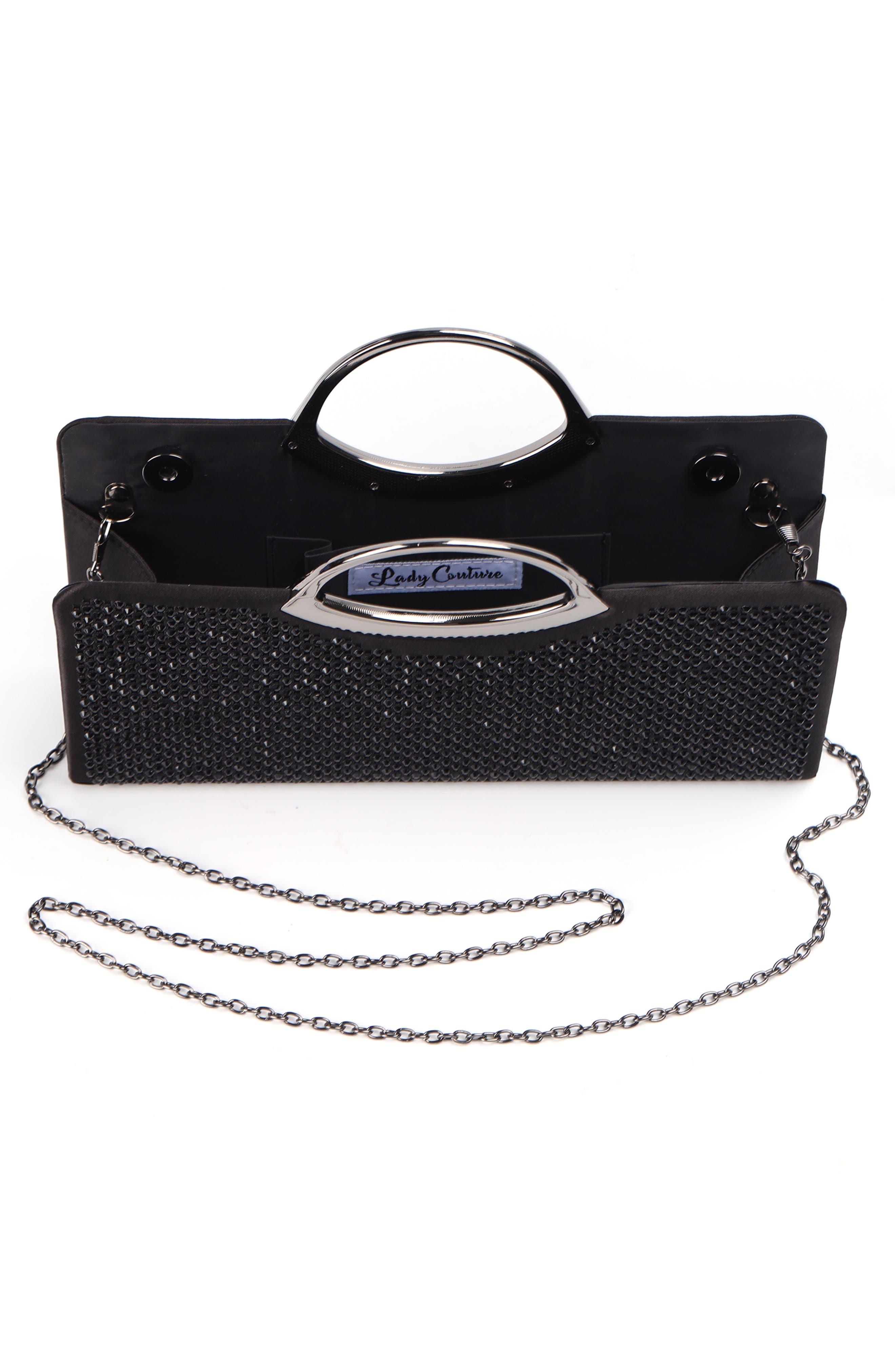 LADY COUTURE Tango Rhinestone Satin Clutch, Alternate, color, Black