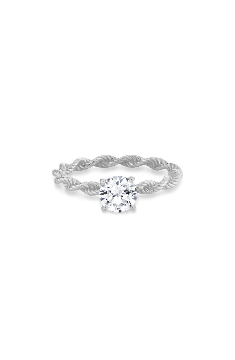 Crislu Brilliant Cut Cubic Zirconia Twisted Band Solitaire Ring, Alternate, color, Pure Platinum / Clear Stone