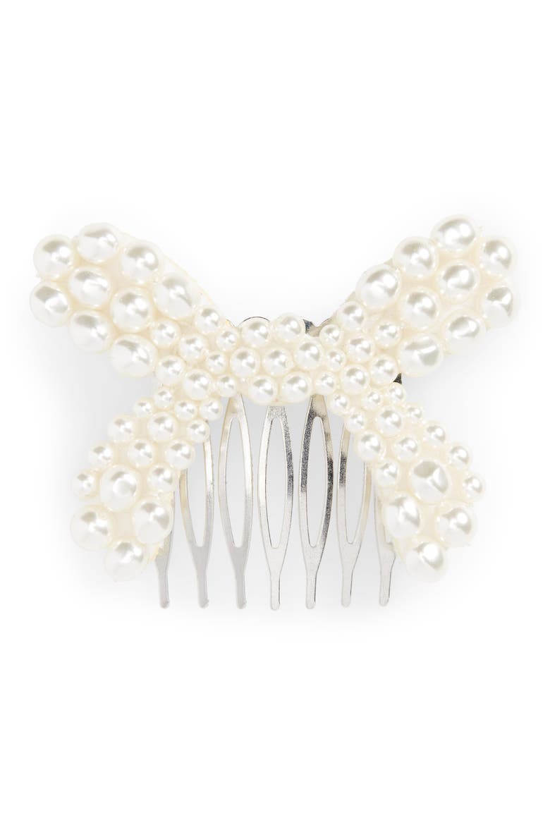 Imitation Pearl Bow Hair Comb, Main, color, PEARL