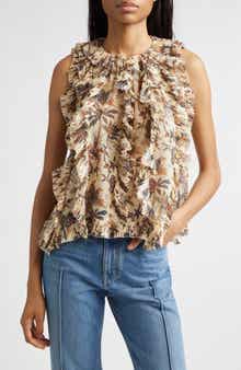 Sabra Floral Metallic Sleeveless Silk Blend Top