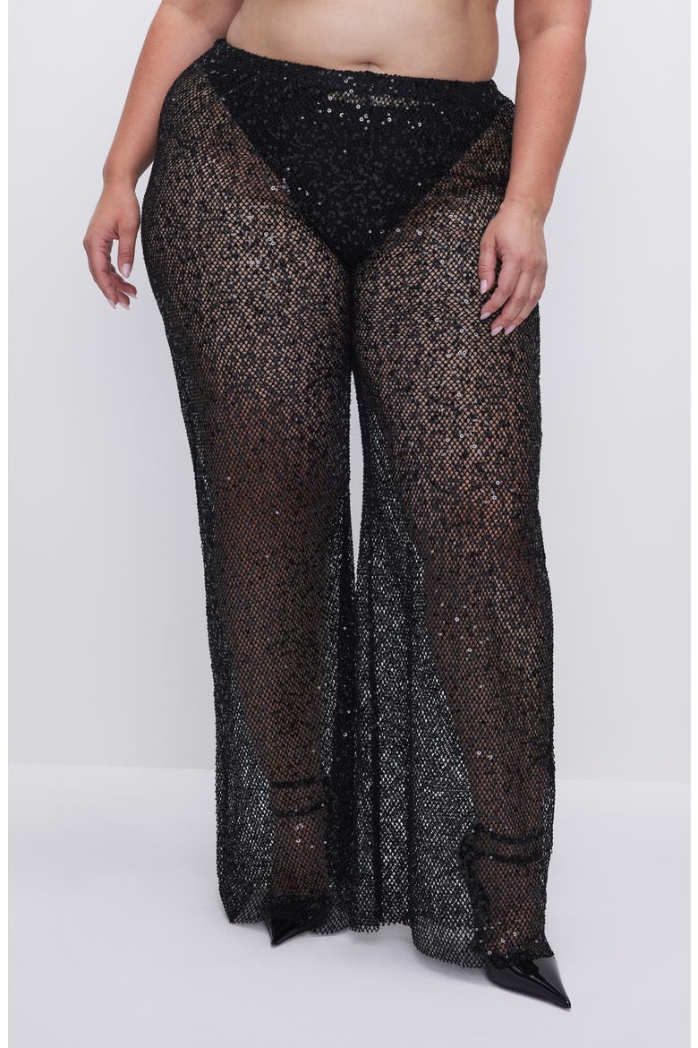 Sequin Wide Leg Cover-Up Pants, Alternate, color, BLACK001