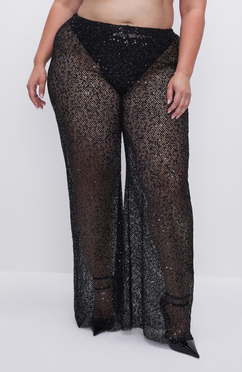 Good American Sequin Wide Leg Cover-Up Pants, Alternate, color, 