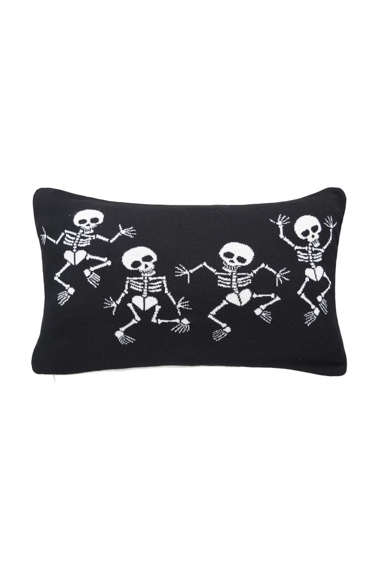 Dancing Skeletons Cotton Blend Halloween Accent Throw Pillow 16" x 24", Main, color, Black