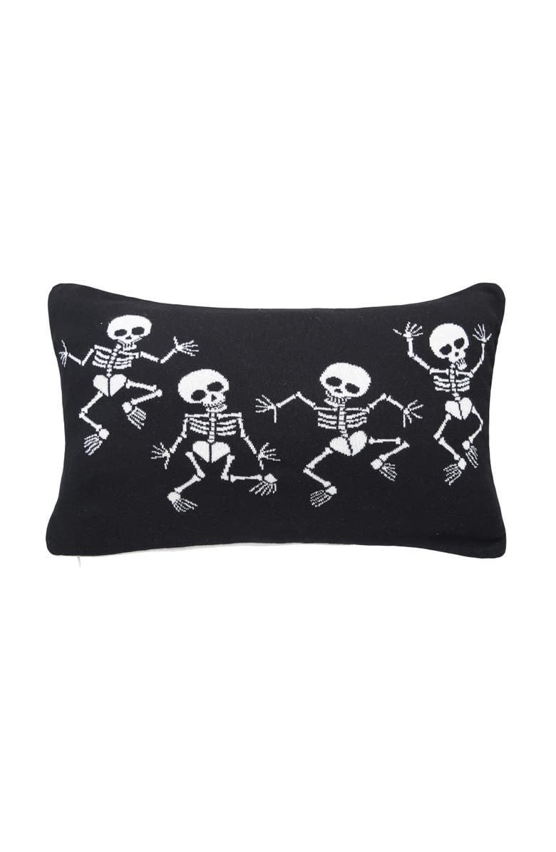 C&F Home Dancing Skeletons Cotton Blend Halloween Accent Throw Pillow 16" x 24", Main, color, Black