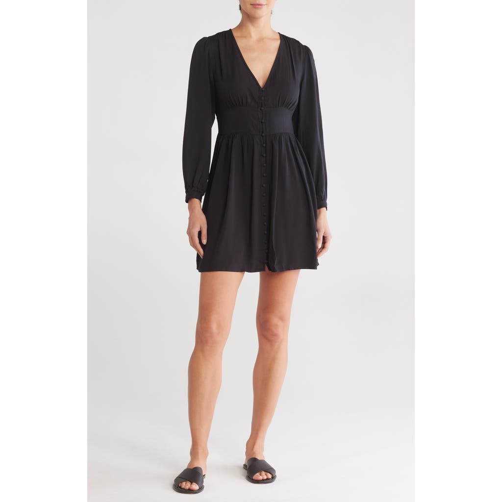 Lovestitch Long Sleeve Button Front Dress In Black