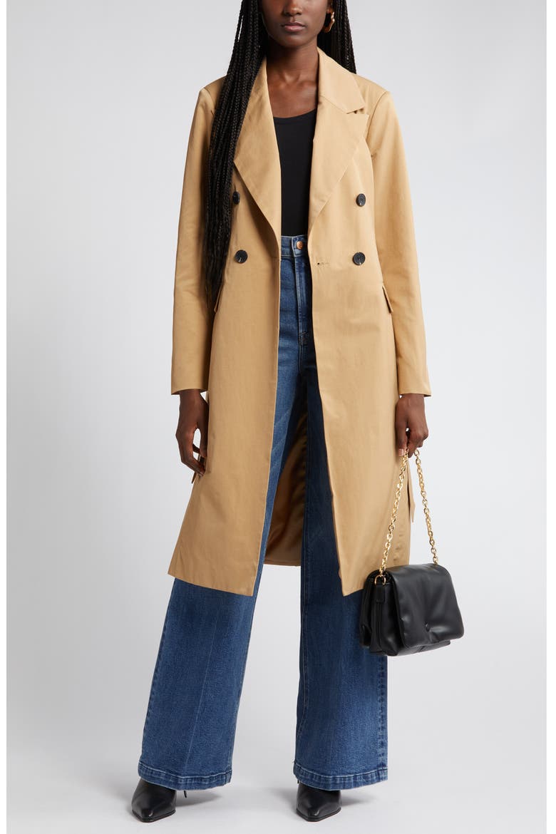 Stretch Cotton Blend Belted Trench Coat, Main, color, RATTAN