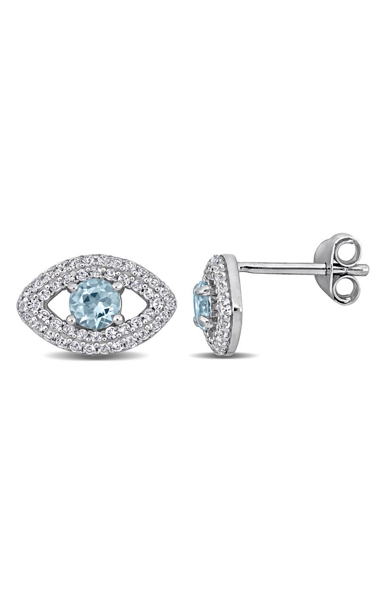 DELMAR Blue Topaz & Lab Created White Sapphire Evil Eye Stud Earrings, Main, color, Blue