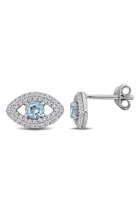 Blue Topaz & Lab Created White Sapphire Evil Eye Stud Earrings
