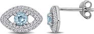 DELMAR Blue Topaz & Lab Created White Sapphire Evil Eye Stud Earrings