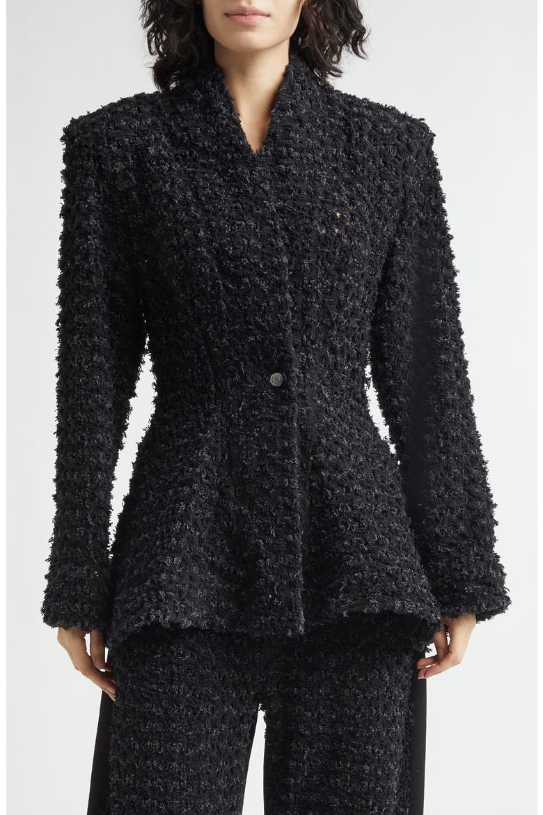 Laser Bouclé Denim Hourglass Jacket, Main, color, BLACK
