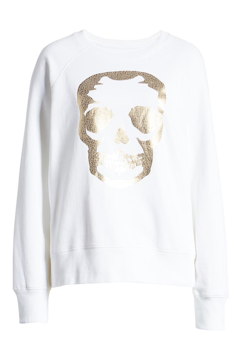 Metallic Skull Sweatshirt, Alternate, color, BLANC