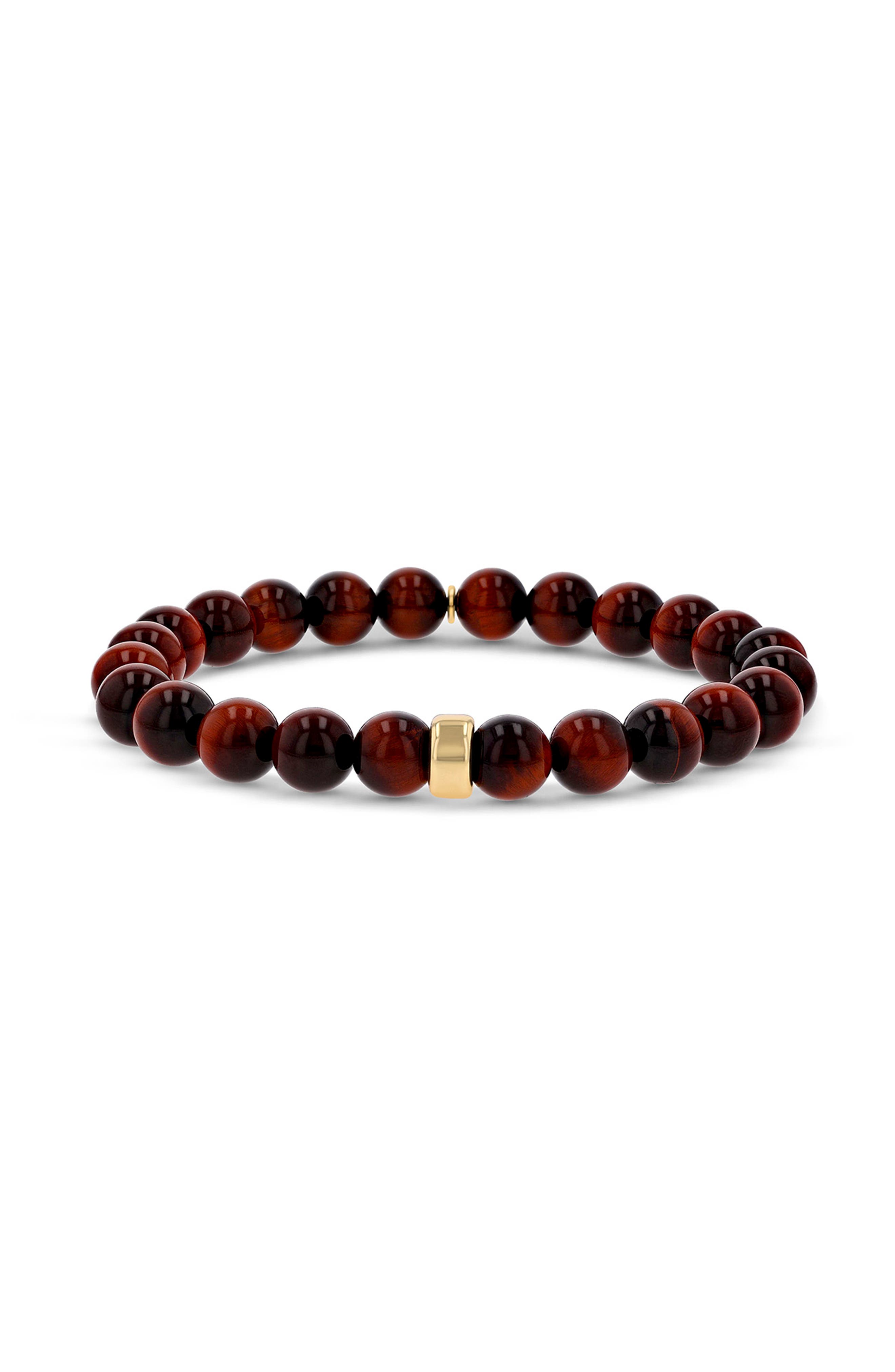 Mr Lowe by Sheryl Lowe Mr Lowe Bead Bracelet with Plain Rondelle in Red Tigers Eye /14Kt Gold 