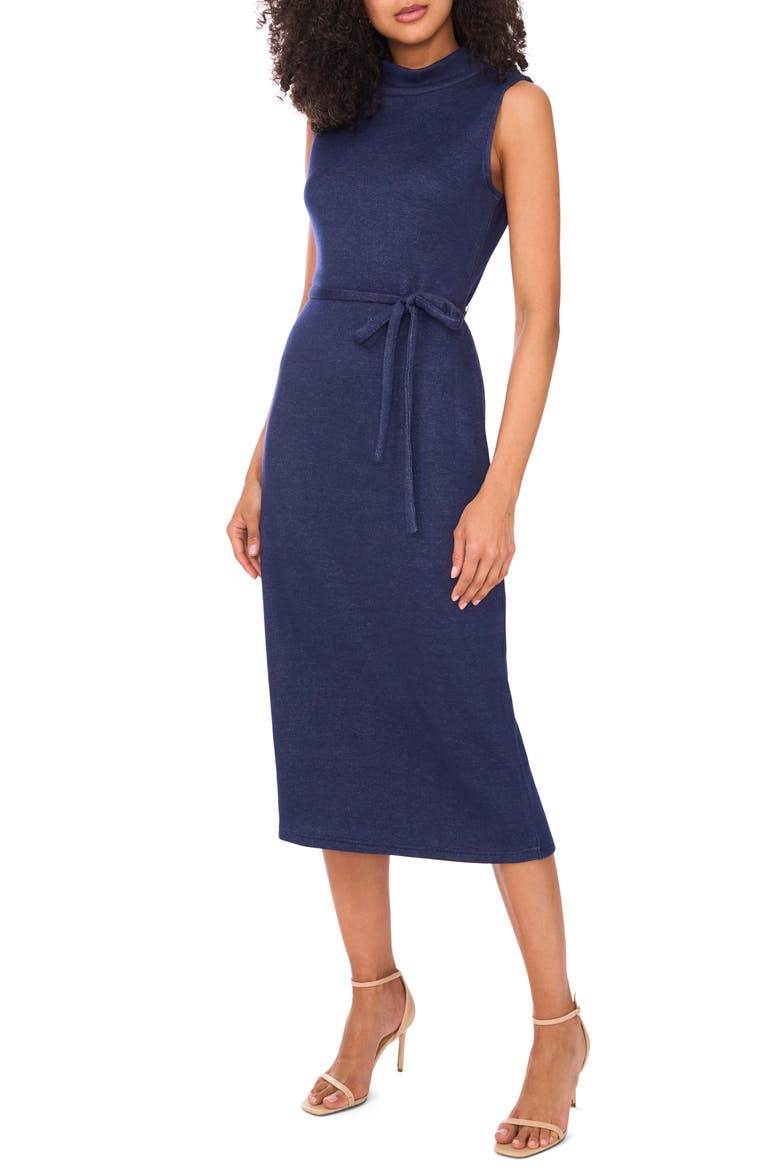 Mock Neck Sleeveless Knit Midi Dress, Main, color, DUSK
