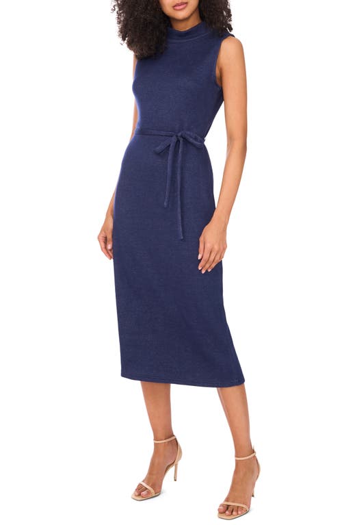 Vince Camuto Mock Neck Sleeveless Knit Midi Dress In Blue