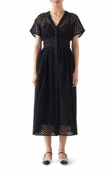 LK Bennett Vivienne Broderie Anglaise Midi Dress