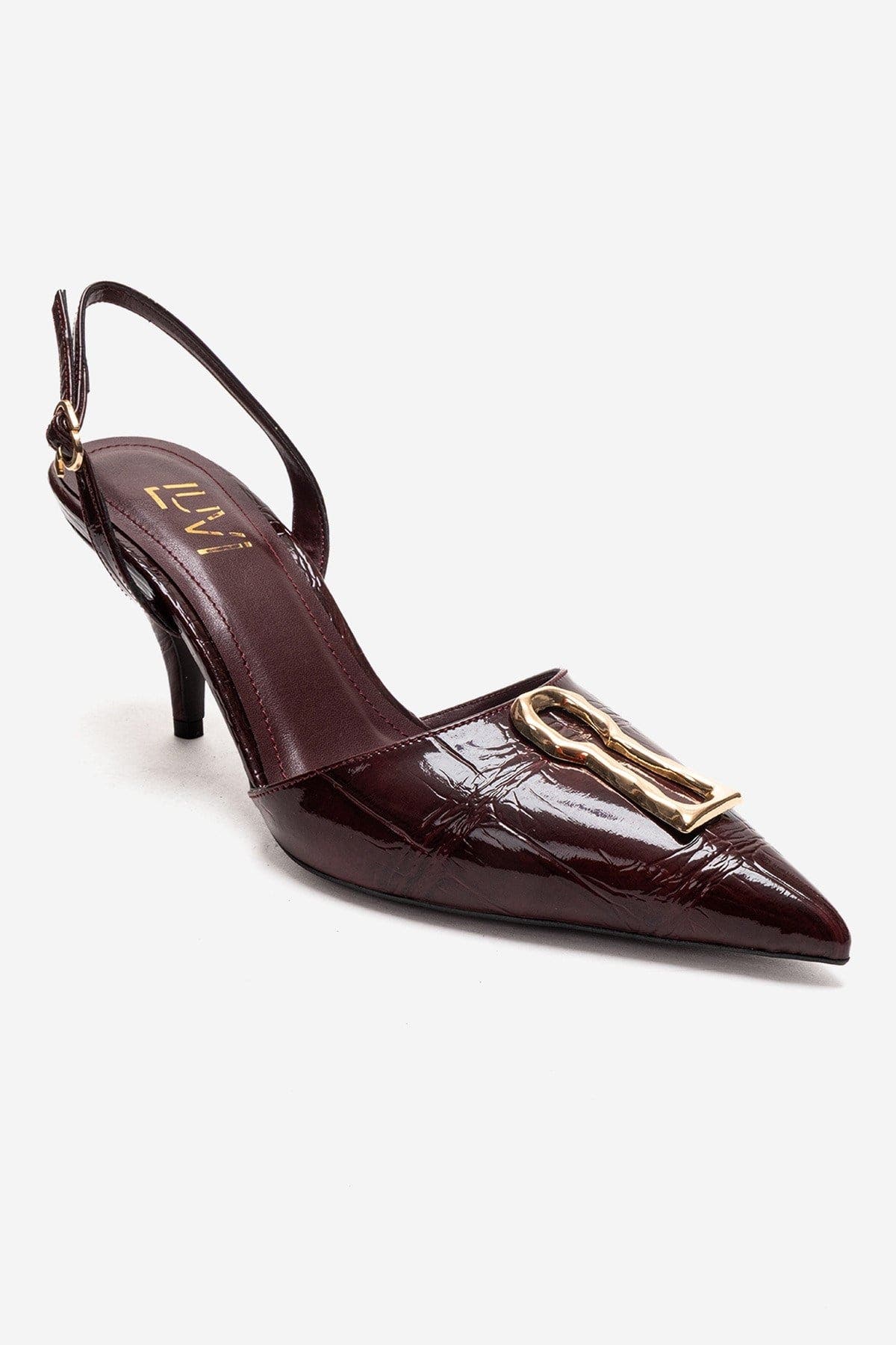 Yvella Buckle Pointed Toe Stiletto Pump, Alternate, color, Burgundy Print
