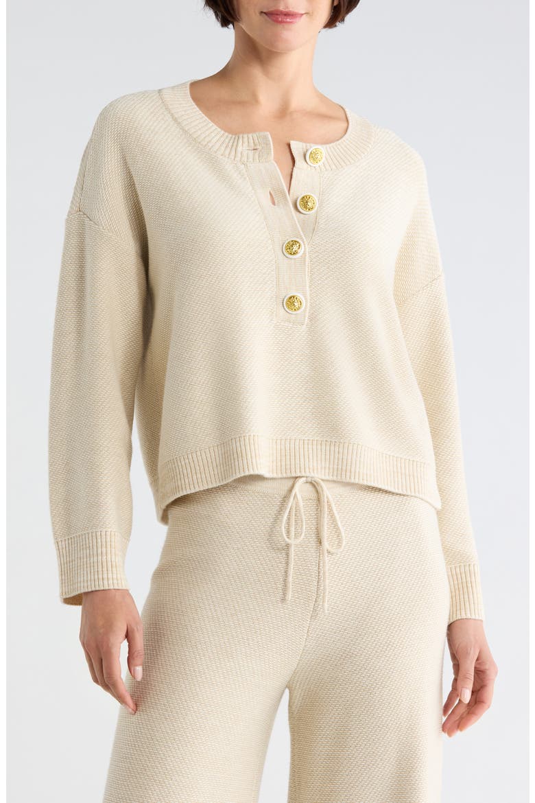 Hadassah Loop Knit Henley, Main, color, VINTAGE WHITE/ WARM SAND