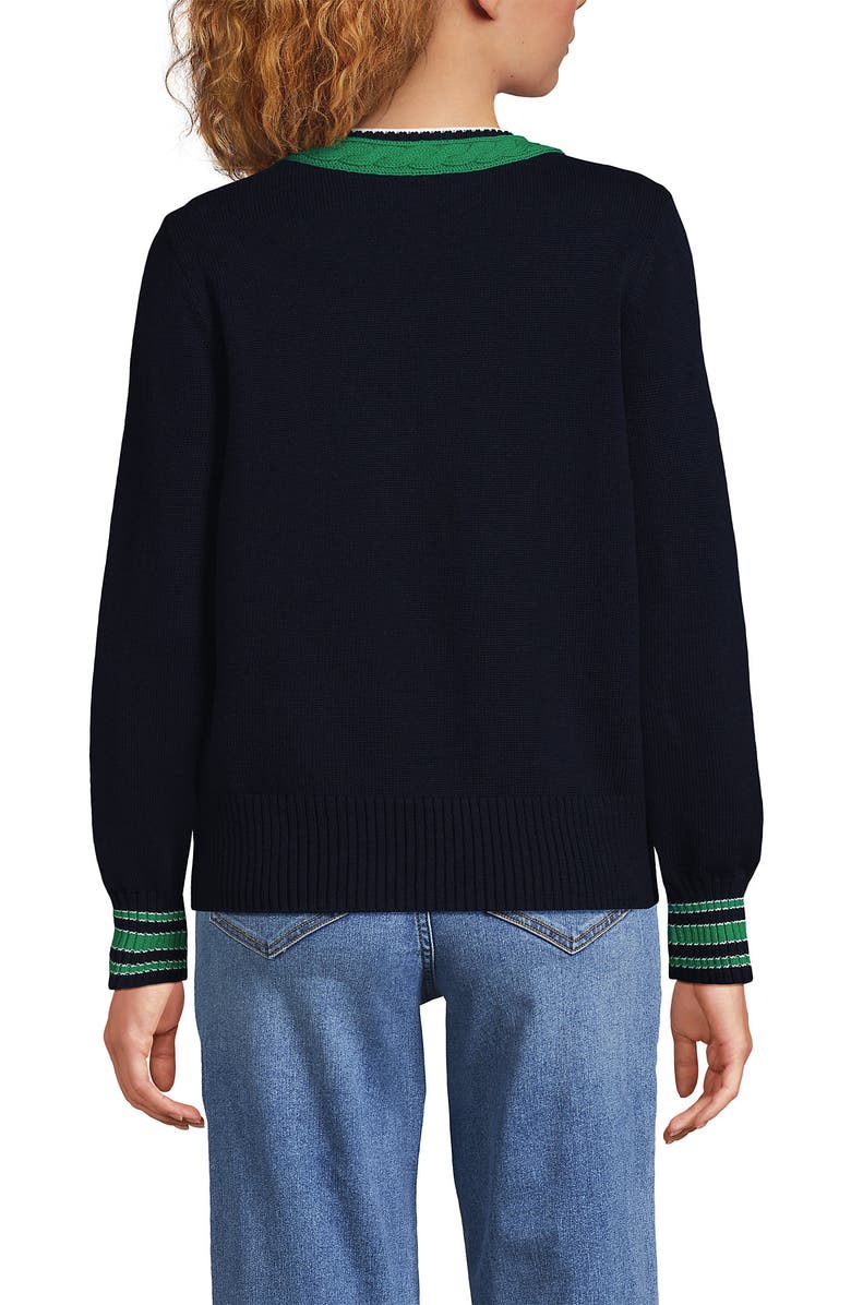 Lands' End Drifter Set in Sleeve Vneck Sweater, Alternate, color, Vibrant Clover/Ivory Tipping