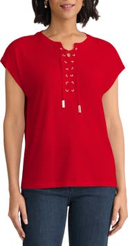 Jones New York Lace-Up Crepe Top