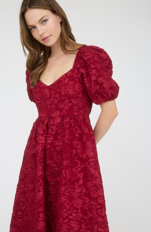 August Sky Sweetheart Puff Sleeve Midi Dress In Red