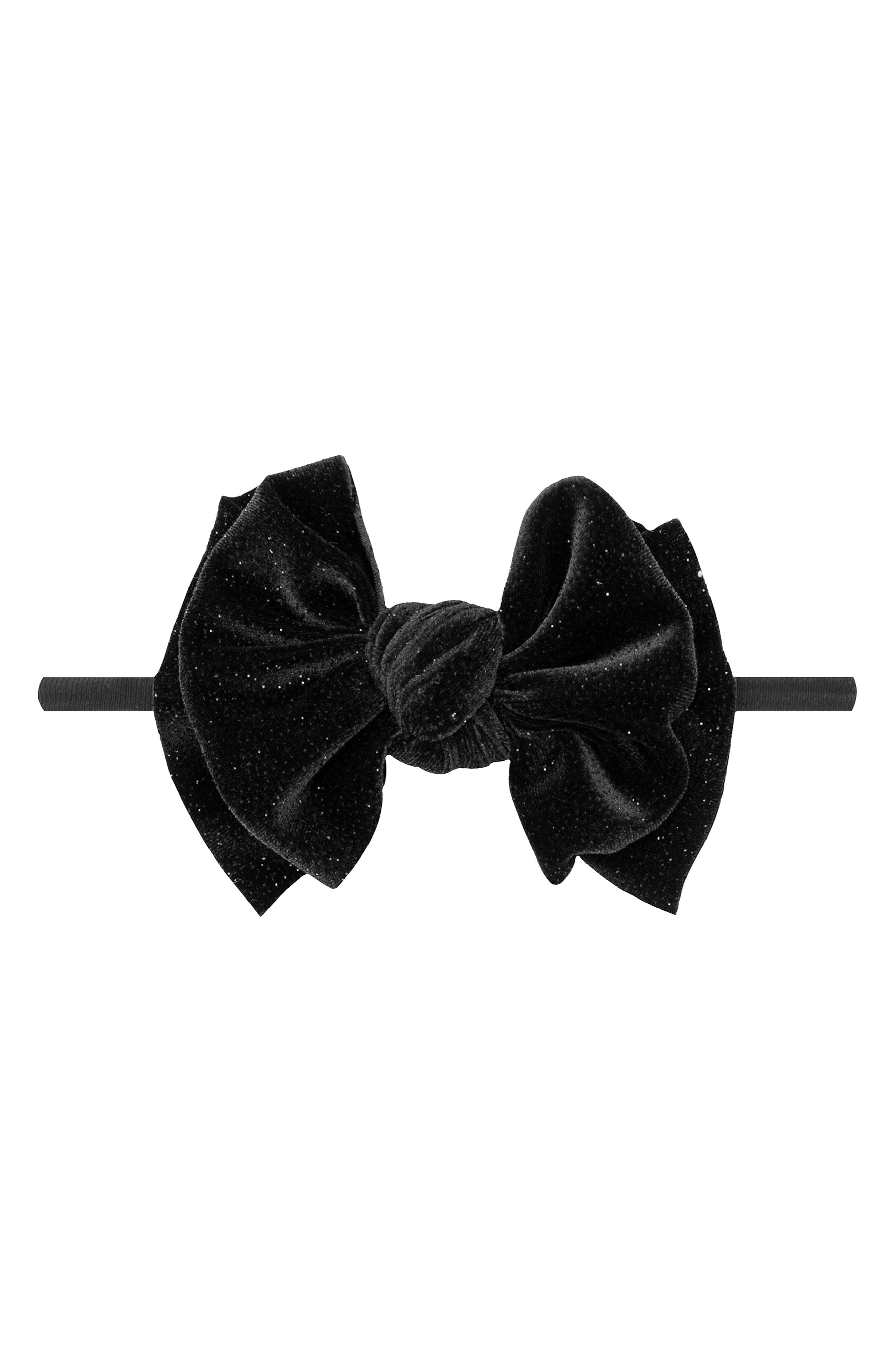 Baby Bling Velvet Fab Skinny Bow Headband in Black/black Glitter 