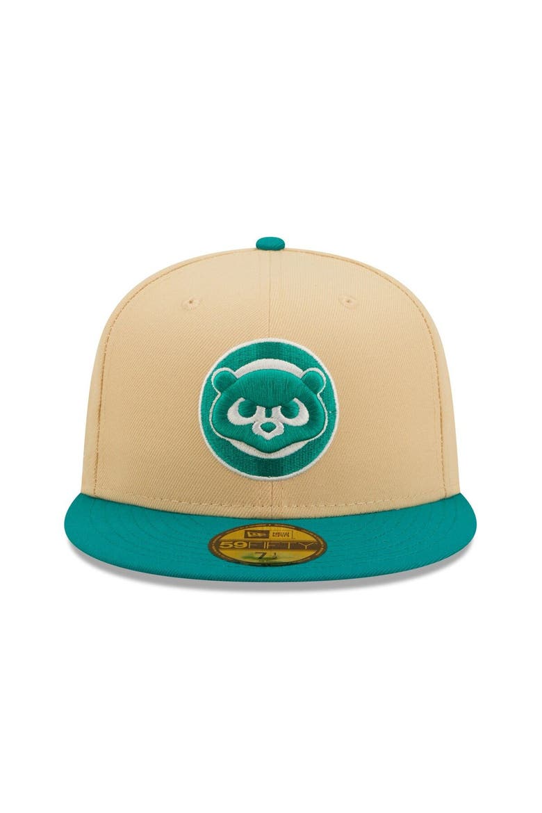 Men's New Era Natural/Teal Chicago Cubs Mango Forest 59FIFTY fitted hat, Alternate, color, Natural