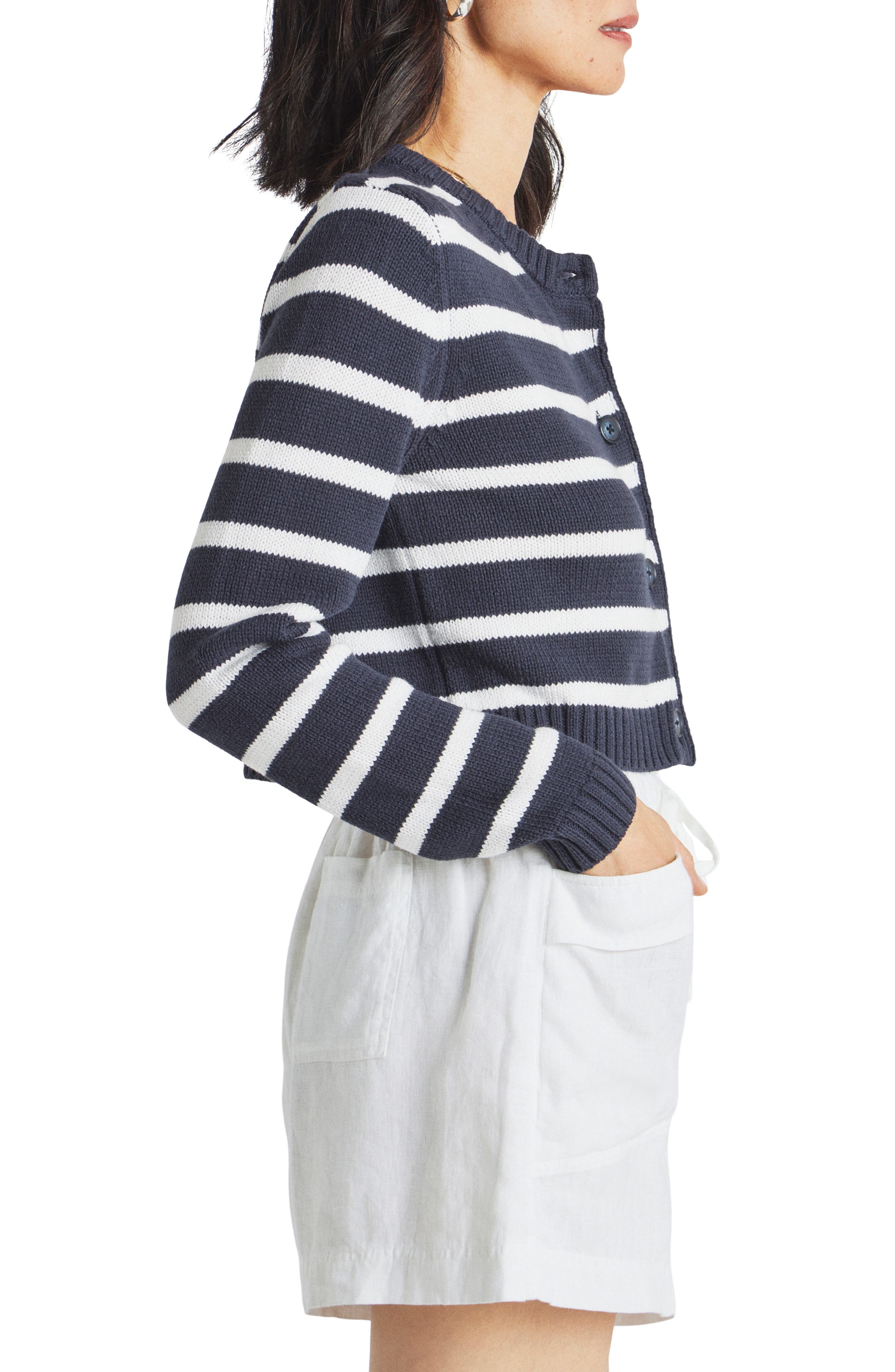 Splendid Rowena Stripe Cotton Blend Crop Cardigan (Women) | Nordstromrack