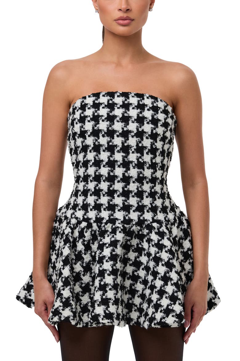 Houndstooth Check Tweed Strapless Minidress, Alternate, color, HOUNDSTOOTH BLACK/ WHITE