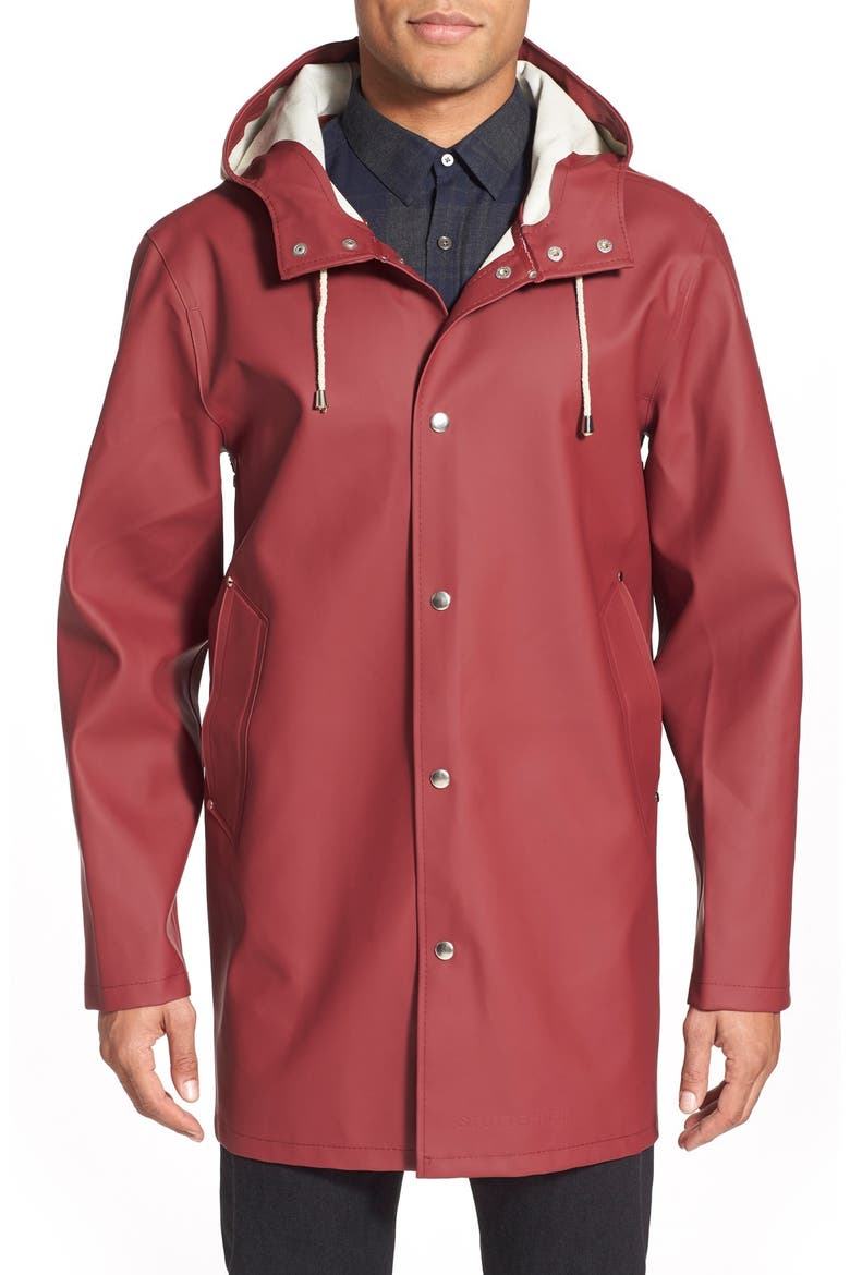Stockholm Long Sleeve Hooded Raincoat, Alternate, color, BURGUNDY