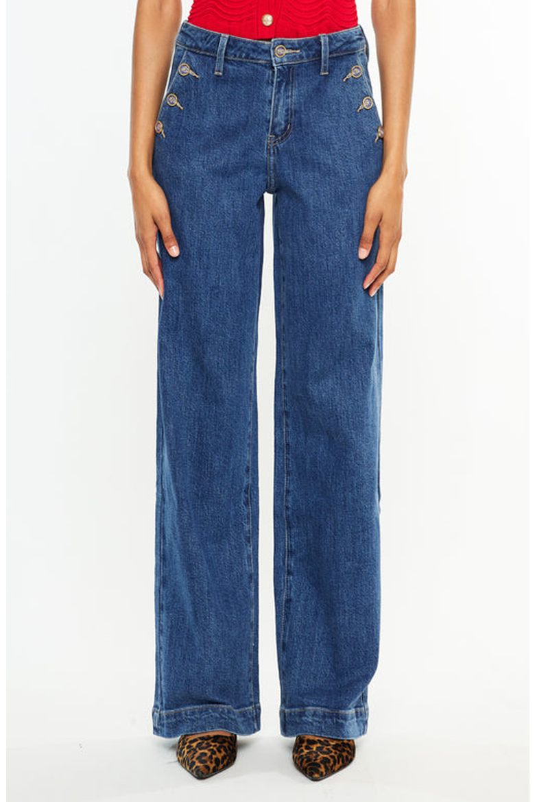 Sol High Rise Wide Leg Trousers, Main, color, Dark Wash