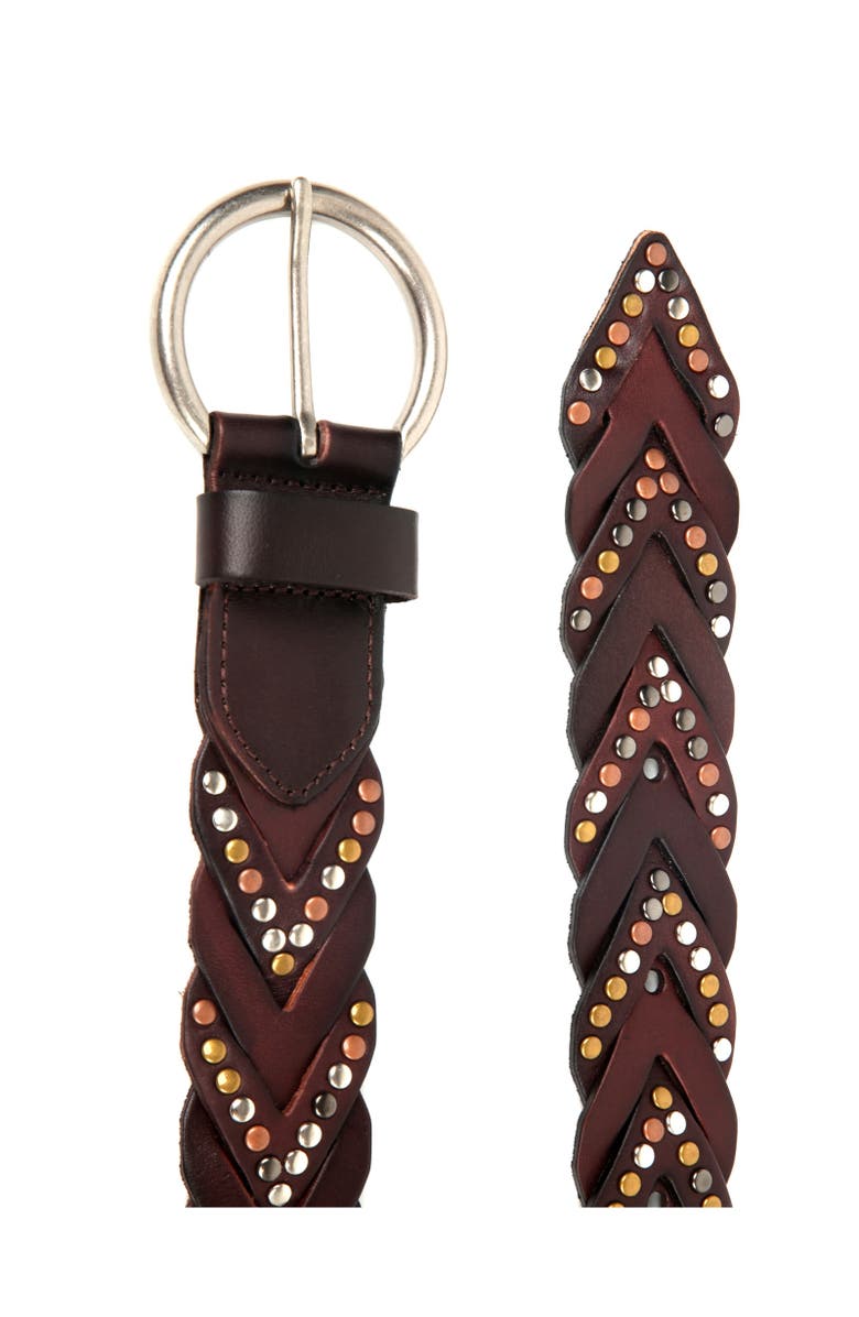 OLD TREND Barracuda Genuine Leather Woven Distressed Studded Belt, Alternate, color, Coffee