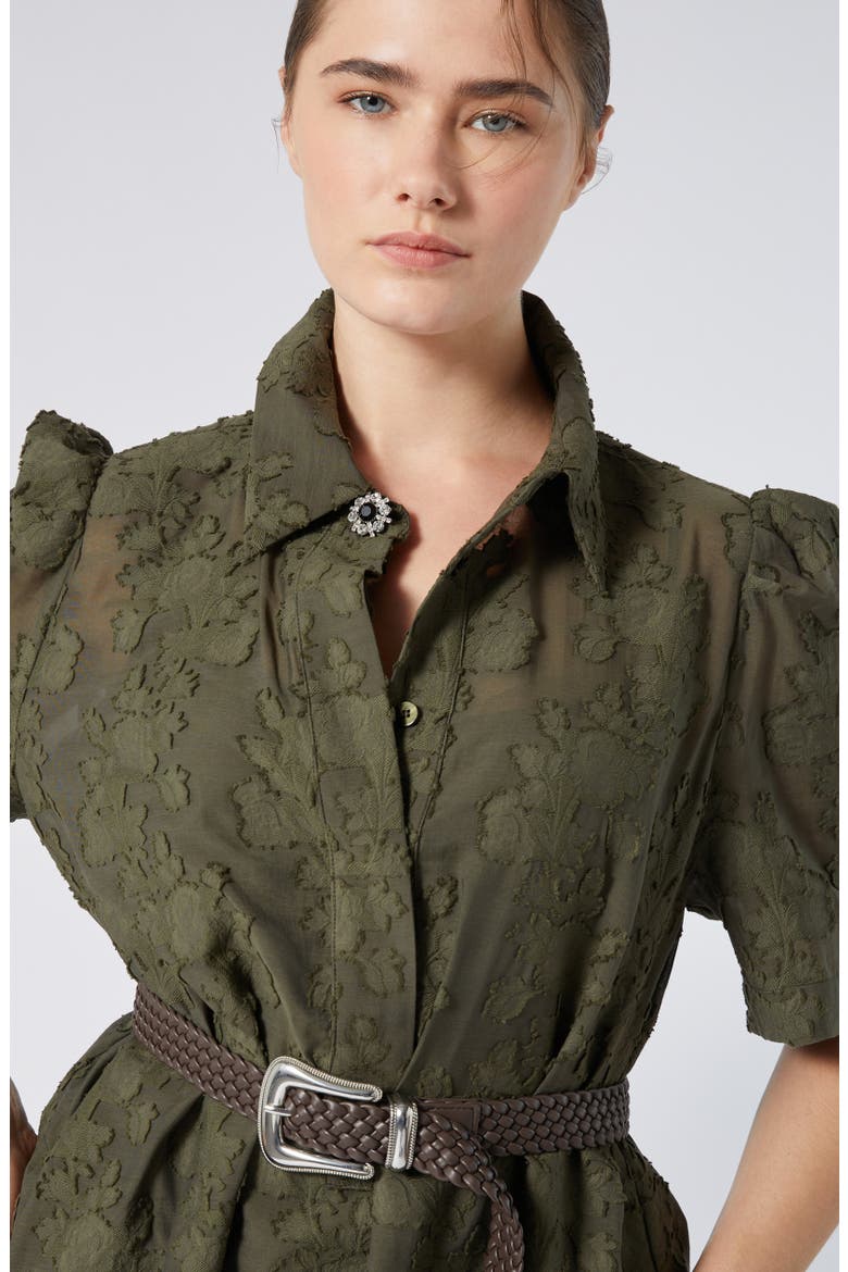 Alain Floral Puff Sleeve Midi Dress, Alternate, color, KAKI