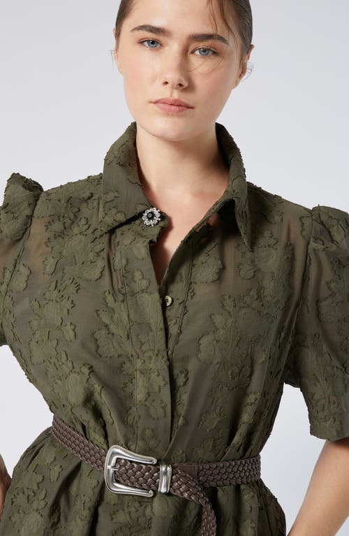 Marina Rinaldi Alain Floral Puff Sleeve Midi Dress In Kaki